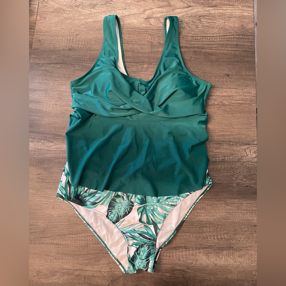 Green and Palms Tankini Swimsuit Set 2XL